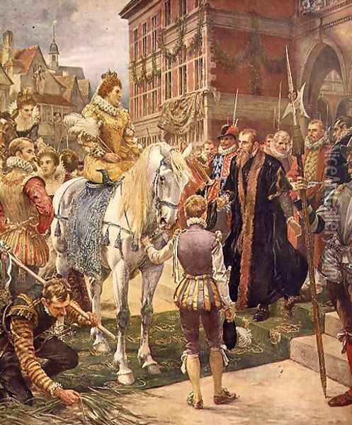 Queen Elizabeth I (1530-1603) opening the Royal Exchange in 1570, illustration from Hutchinsons, Story of the British Nation Oil Painting - Ernest Crofts