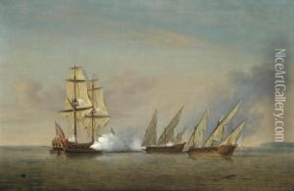 A Royal Navy Sloop Oil Painting - Richard Paton