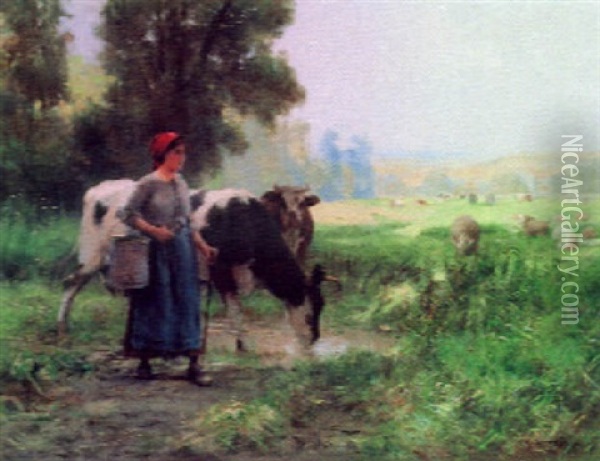 Watering The Cattle Oil Painting - Julien Dupre