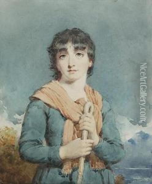 A Shepherdess Oil Painting - Kenneth Macleay