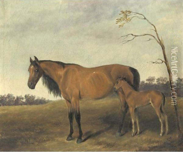 Col. William Ransom Johnson's Mare And Foal Oil Painting - Edward Troye