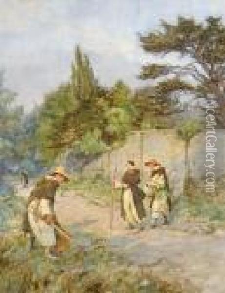 Monks In A Country Lane Oil Painting - Henry Reynolds Steer