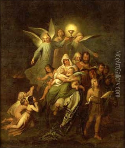 Groupe De Chretiens Lors De La Destruction De Jerusalem Par Titus Oil Painting - Wilhelm von Kaulbach