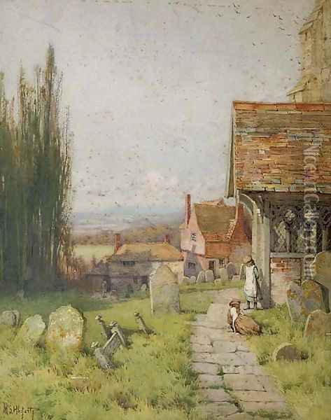 Children on a churchyard path Oil Painting - Mary S. Hagarty