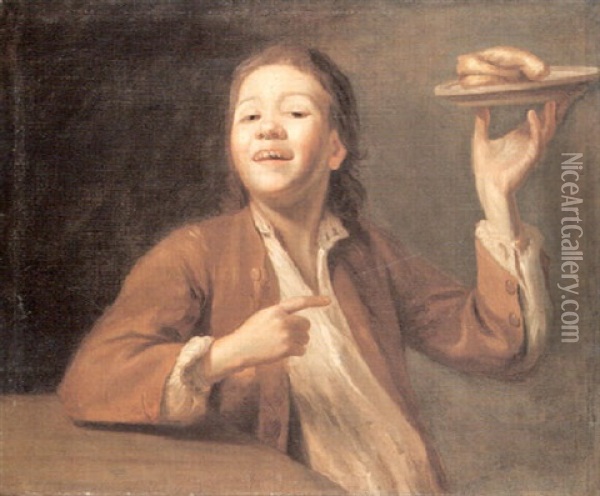 A Young Boy Holding A Plate With Pastries Oil Painting - Philip Mercier