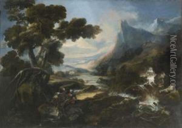 Paesaggio Fluviale Con Soldati In Lontananza Oil Painting - Antonio Maria Marini