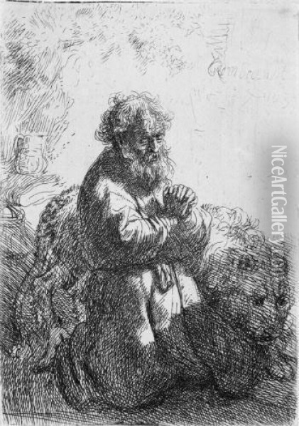Der Heilige Hieronymus Im Gebet, Niederblickend Oil Painting - Rembrandt Van Rijn