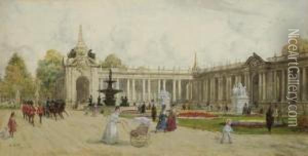 Guardsmen Marching Before A London Monument, Possibly At Hyde Park Oil Painting - Henry Edward Tidmarsh