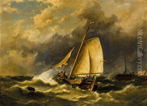 Choppy Seas Oil Painting - Hermanus Koekkoek the Younger