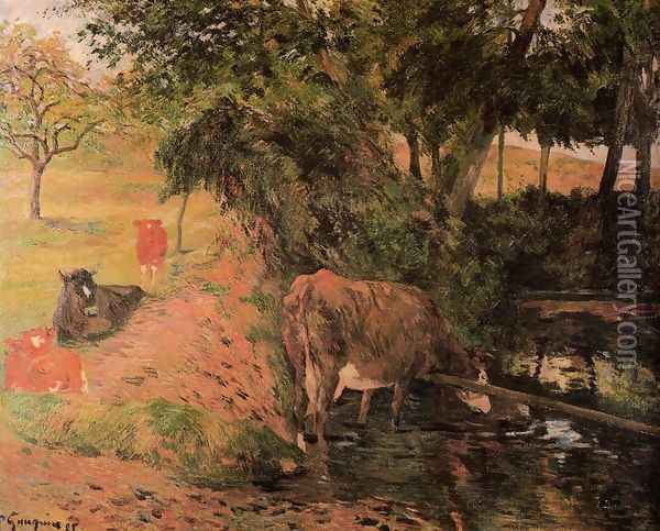 Landscape With Cows In An Orchard Oil Painting - Paul Gauguin