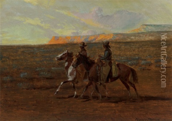 Two Cowboys Oil Painting - Edward Borein