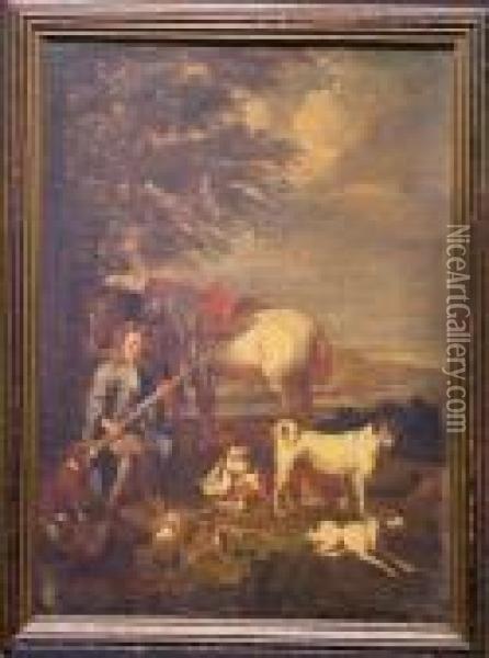 Hunter In A Landscape With Horses And Dogs Oil Painting - Jan Baptist Weenix