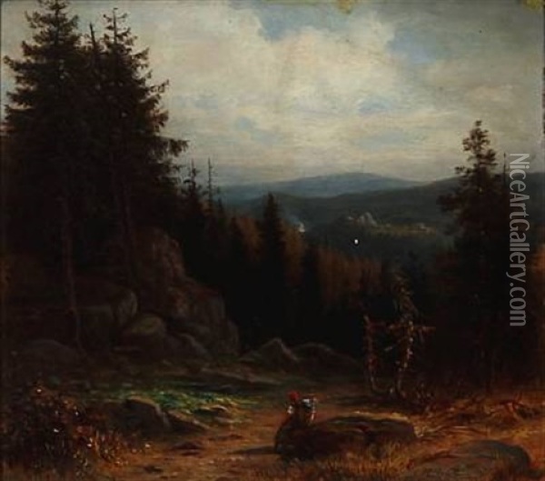 Aus Dem Oberharzen. Herbstlandschaft Oil Painting - Robert Riefenstahl