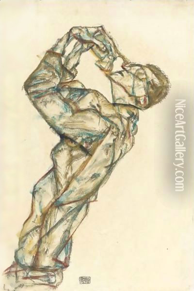 Pierrot (Selbstbildnis) (Pierrot - Self-Portrait) Oil Painting - Egon Schiele