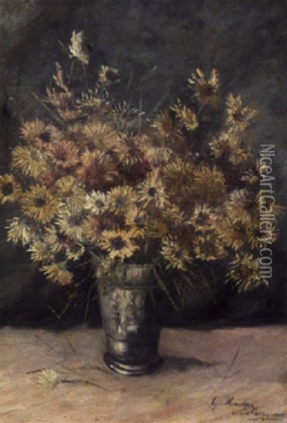 Daisies In A Pewter Vase Oil Painting - Geesje Van Calcar