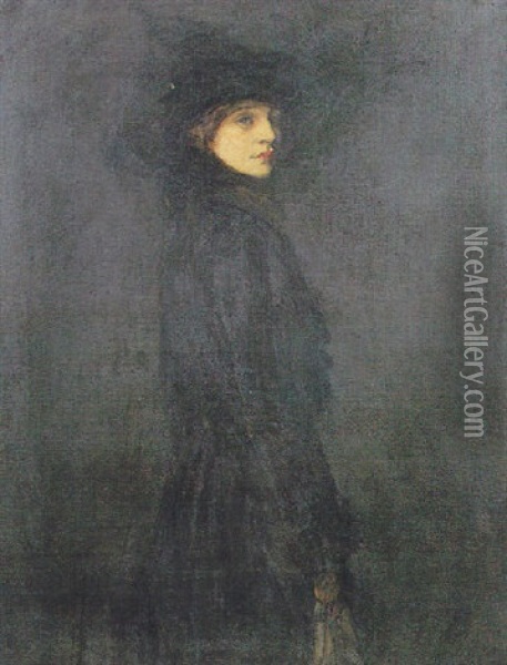 A Lady In Black Velvet Oil Painting - John Lavery