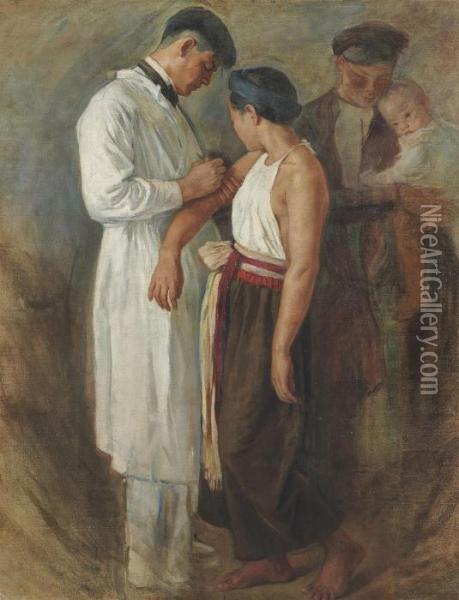 La Vaccination Oil Painting - Victor Tardieu