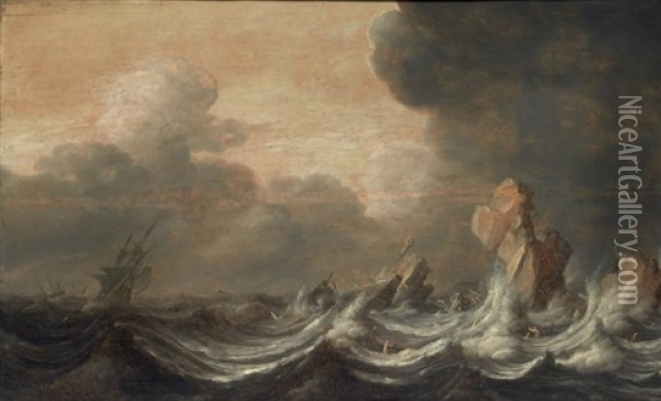 Marine Par Temps Agite Oil Painting - Jan Porcellis