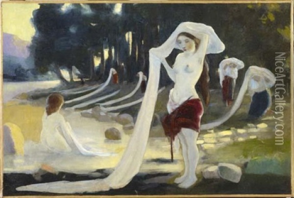 Les Lavandieres Oil Painting - Albert Besnard