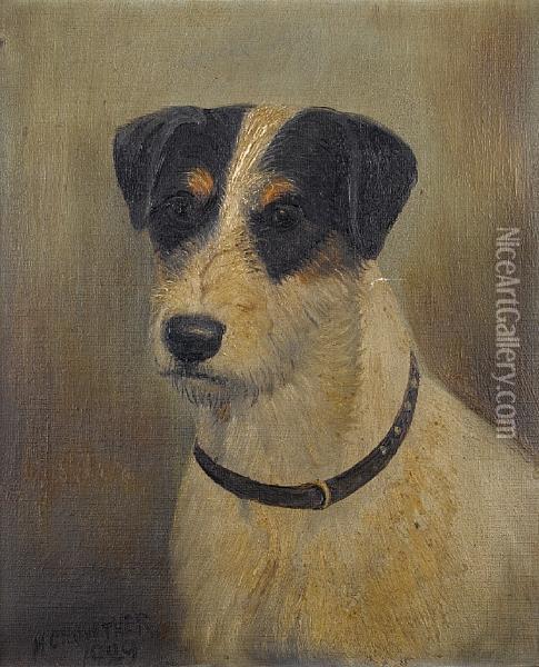 Head Of A Fox Terrier Oil Painting - Henry Crowther