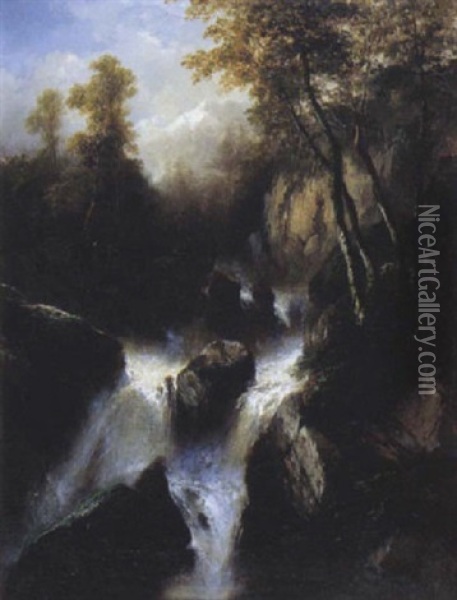 La Cascade Oil Painting - Jules Coignet