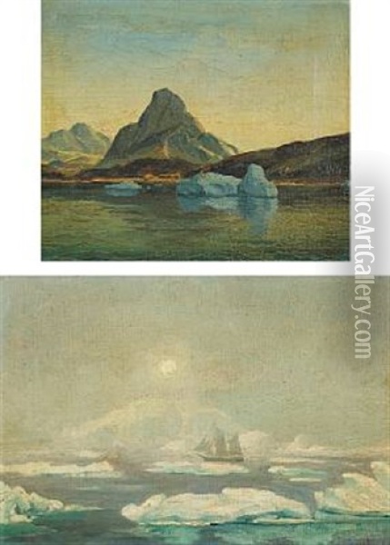 Landscapes In Greenland (2 Works, 1 Smllr) Oil Painting - Emanuel A. Petersen