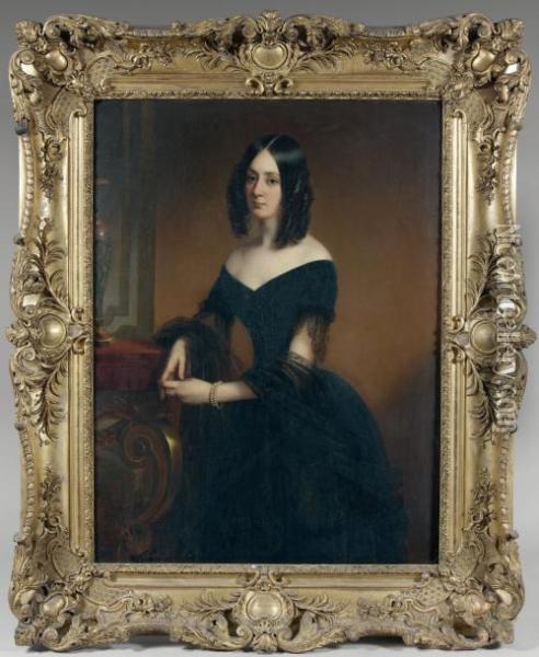 Portrait De La Comtesse De Croix Oil Painting - Claude-Marie Dubufe
