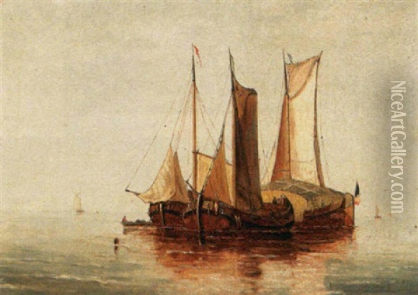 Moored Sailing Vessels Oil Painting - Jacques Francois Carabain