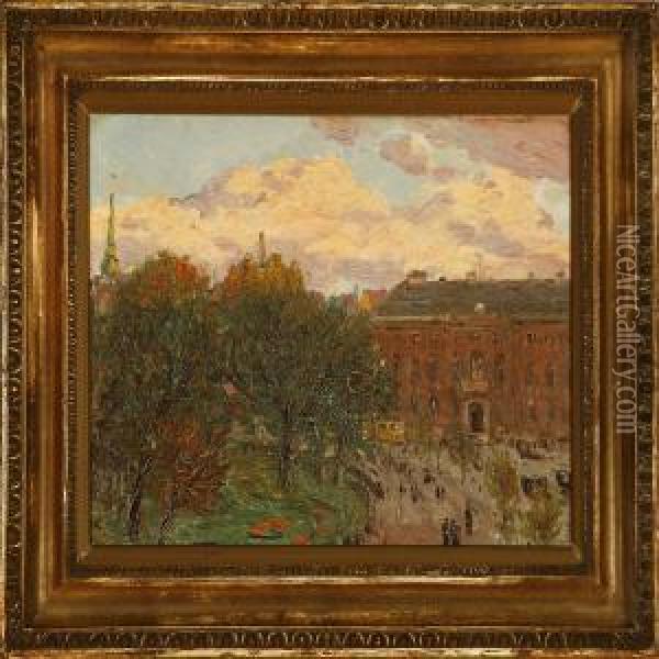 A Street Scenery From Copenhagen Oil Painting - Godfred B.W. Christensen