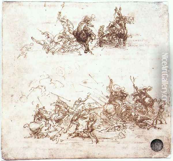 Study of battles on horseback and on foot 1503-04 Oil Painting - Leonardo Da Vinci