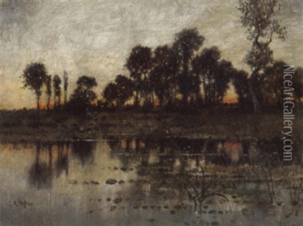 Abenddammerung Am Seeufer Oil Painting - Karl Heffner
