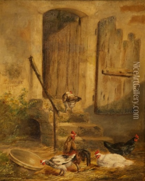 Poules Et Coqs Oil Painting - Louis Ulysse Souplet