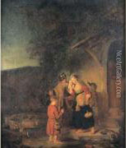 Abraham Chassant Agar Et Ismael Oil Painting - Karel van der Pluym