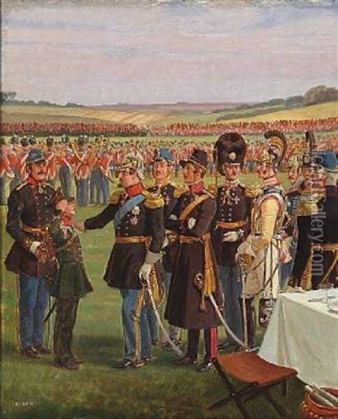 King Frederik Vii Of Denmark And His Troops At The First Schleswig War Oil Painting - Rasmus Christiansen