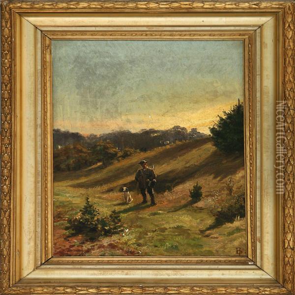 Mountain Landscape With A Hunter With His Dog Oil Painting - Rudolf Bissen