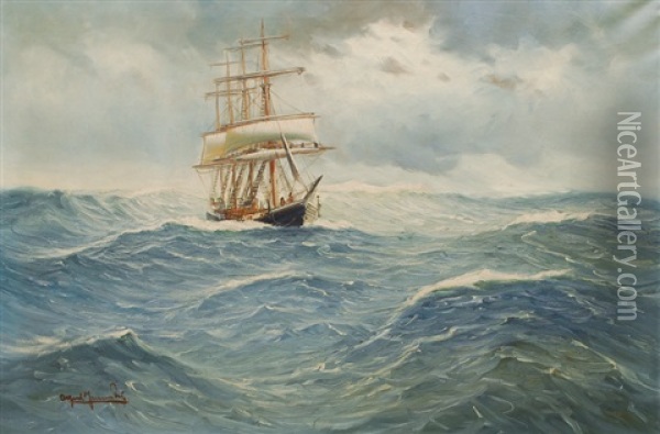 A Four-master In The Stormy Sea Oil Painting - Alfred Serenius Jensen
