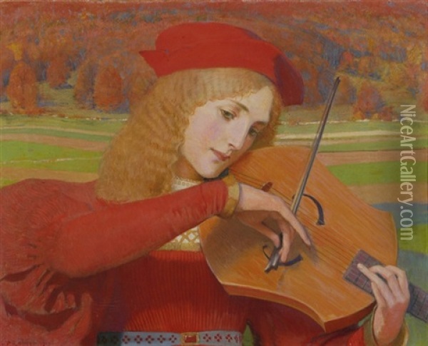 Junge Geigenspielerin In Historisierendem Kleid Oil Painting - Leo Paul Samuel Robert