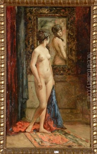 Femme Nue Au Miroir Oil Painting - Alejo Vera Estaca