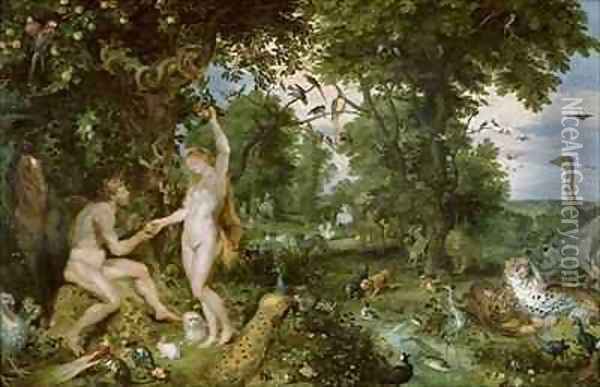 The Garden of Eden with the Fall of Man Oil Painting - Jan & Rubens, P.P. Brueghel