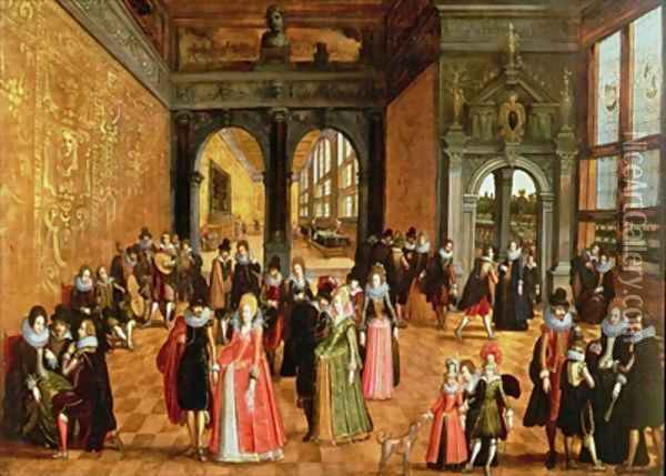A Palace Interior with Ladies and Gentlemen dancing and Playing Music Oil Painting - Louis de Caullery