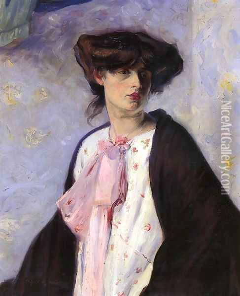 Woman with a Pink Bow Date unknown Oil Painting - Alfred Henry Maurer