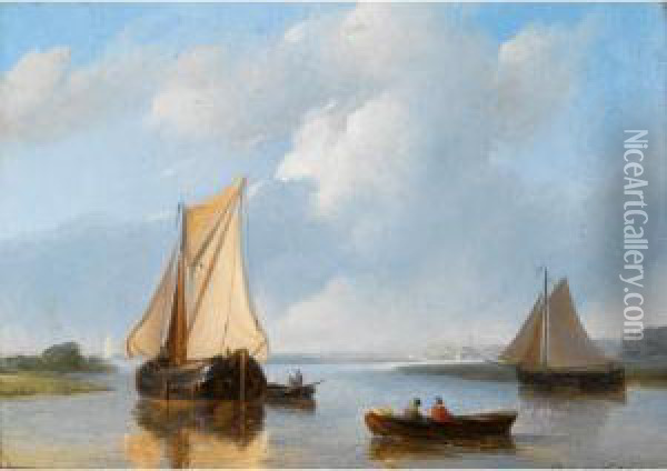 Shipping In A Calm Oil Painting - Petrus Jan Schotel