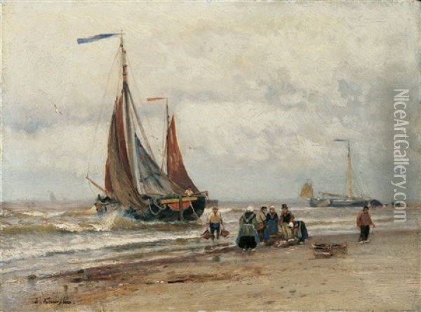 Boote Am Ufer Oil Painting - Eugen Kampf