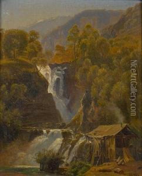 A Waterfall Oil Painting - Thomas Worthington Whittredge