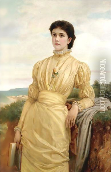 The Lady In The Yellow Dress Oil Painting - Charles E. Perugini