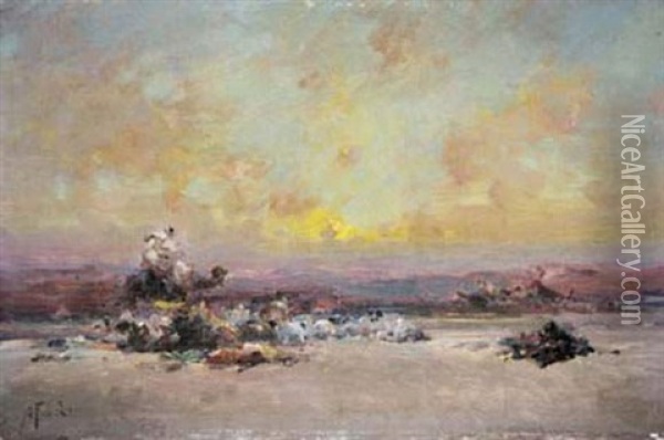 Campement Dans Le Desert Oil Painting - Antonio Maria Fabres Y Costa