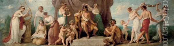 Apollo And The Muses On Mount Parnassus Oil Painting - Angelika Kauffmann