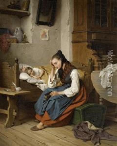 Maternal Care Oil Painting - Friedrich Edouard Meyerheim