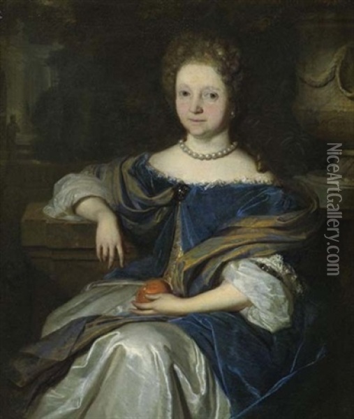 Portrait Einer Dame Mit Orange Oil Painting - Carel de Moor