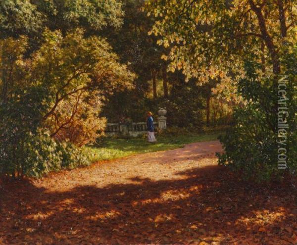 Park Landscape In The Summer. Oil Painting - Ivan Fedorovich Choultse
